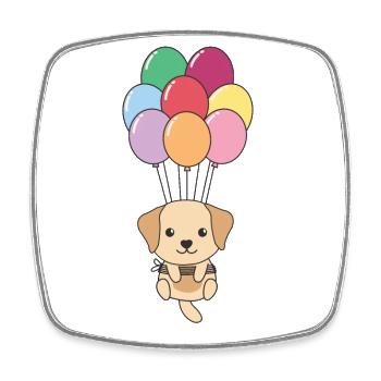 Labrador flies upwards with colorful balloons - Square fridge magnet - white - Front