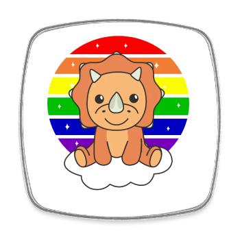 Triceratops arc-en-ciel coloré pour enfants Dino - Magnet carré - blanc - Devant