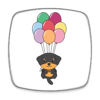 Rottweiler fliegt mit bunten Luftballons nach oben - Viereckiger Kühlschrankmagnet - Weiß - Vorne