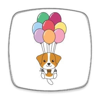 Jack Russell flies after with colorful balloons - Square fridge magnet - white - Front