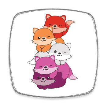 Lesbian Flag Pride LGBTQ Mignon Fox Stack - Magnet carré - blanc - Devant