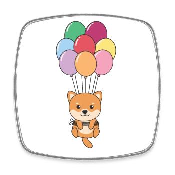 Shiba Inu vole vers le sommet avec des ballons colorés - Magnet carré - blanc - Devant
