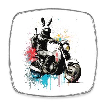 Graffiti Hase auf Motorroller Motorrad - Viereckiger Kühlschrankmagnet - Weiß - Vorne