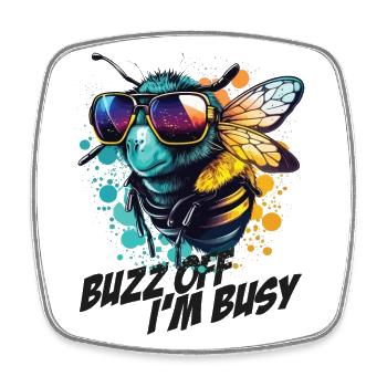 Hummel mit Sonnenbrille Buzz Off I'm Busy - Viereckiger Kühlschrankmagnet - Weiß - Vorne