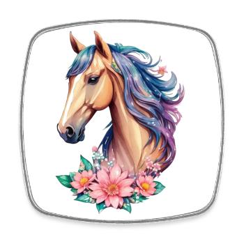 Cheval fleur pour filles dans des tons pastel - Magnet carré - blanc - Devant