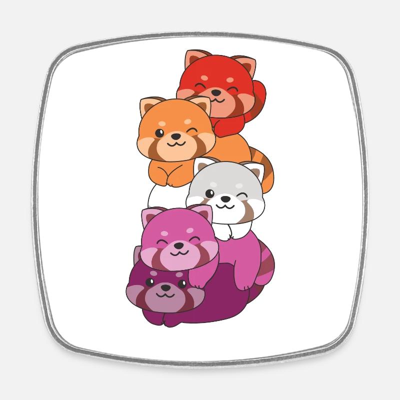 Lesbian Flag Pride LGBTQ Mignon Red Panda - Magnet carré - blanc