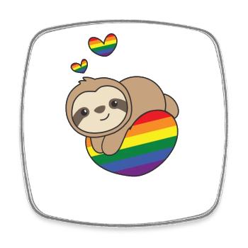 Rainbow Flag Pride LGBTQ Mignon Paresseux Amour - Magnet carré - blanc - Devant