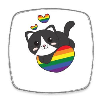 Rainbow Flag Pride LGBTQ Mignon Cat Love - Magnet carré - blanc - Devant