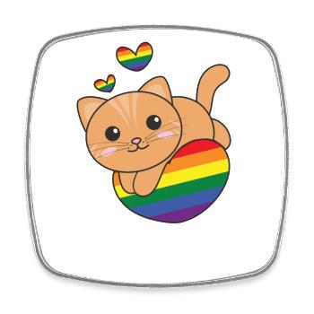 Regenbogen Flag Pride LGBTQ süßes Katze Love - Viereckiger Kühlschrankmagnet - Weiß - Vorne