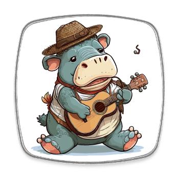 Nilpferd-Banjospieler - Viereckiger Kühlschrankmagnet - Weiß - Vorne
