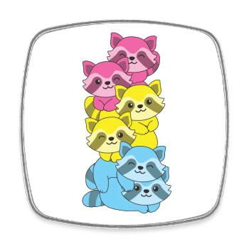 Pansexual Flag Pride LGBTQ Mignon Raccoon Stack - Magnet carré - blanc - Devant