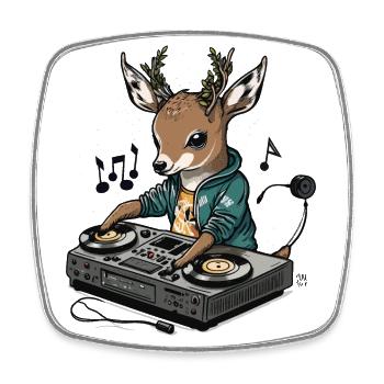 DJ Cerf - Magnet carré - blanc - Devant