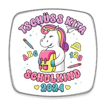 Schulkind 2024 Einschulung Mädchen Einhorn - Viereckiger Kühlschrankmagnet - Weiß - Vorne