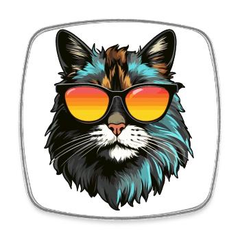 Main-Coon Katze mit Sonnenbrille - Viereckiger Kühlschrankmagnet - Weiß - Vorne