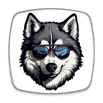 Husky mit Sonnenbrille - Viereckiger Kühlschrankmagnet - Weiß - Vorne