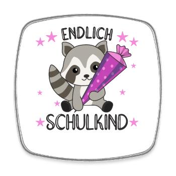 endlich Schulkind Einschulung Schule Waschbär - Viereckiger Kühlschrankmagnet - Weiß - Vorne