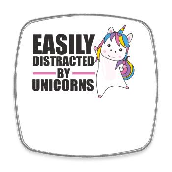 Facilement distrait par les licornes - licorne mignonne - Magnet carré - blanc - Devant