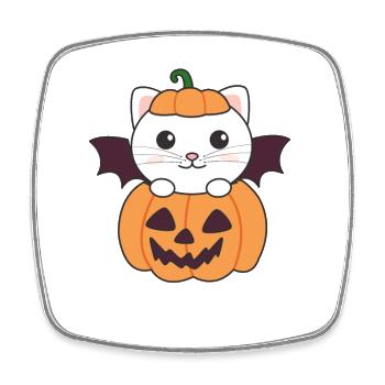 Chat Joyeux Halloween Costume de chauve-souris de citrouille - Magnet carré - blanc - Devant