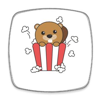 Beaver Popcorn Time animaux drôles dans la restauration rapide - Magnet carré - blanc - Devant