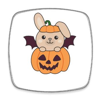 Bunny Happy Halloween Pumpkin Bat Costume - Square fridge magnet - white - Front