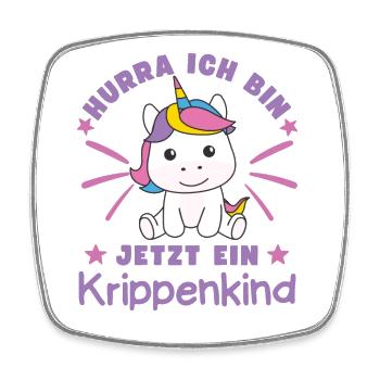 Hurra Ich Bin Jetzt Ein Krippenkind - Viereckiger Kühlschrankmagnet - Weiß - Vorne