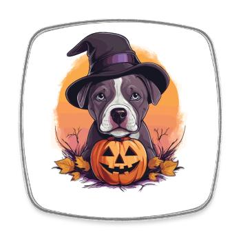 Halloween Witch Hat Pumpkin Dog American Staffie - Square fridge magnet - white - Front