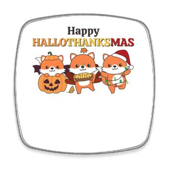 Happy Hallothanksmas Fox Christmas Foxes - Square fridge magnet - white - Front