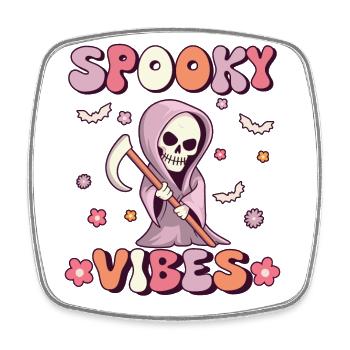 Spooky Vibes Groovy Grim Reaper Vintage - Square fridge magnet - white - Front