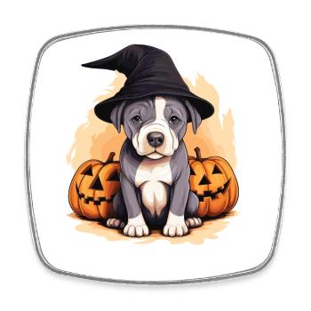 Halloween Witch Hat Pumpkin Dog American Staffie - Magnet carré - blanc - Devant