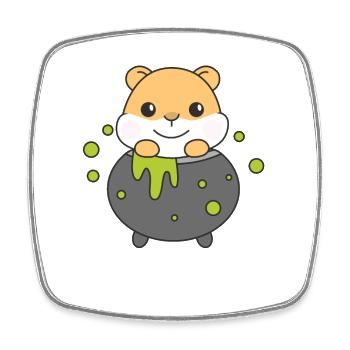 Hamster Happy Halloween Witch's Cauldron Bat - Square fridge magnet - white - Front