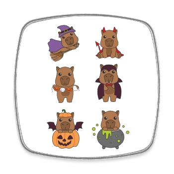 Capybara Halloween Devil Pumpkin Vampire Costume - Square fridge magnet - white - Front