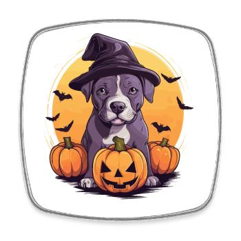 Halloween Witch Hat Pumpkin Dog American Staffie - Magnet carré - blanc - Devant