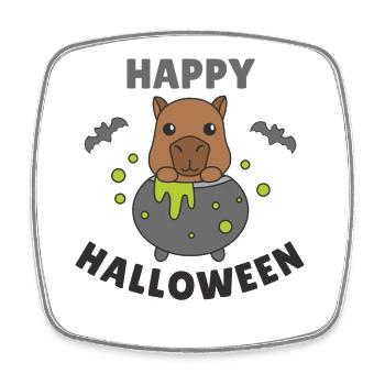 Capybara Happy Halloween Witch's Cauldron Bat - Square fridge magnet - white - Front