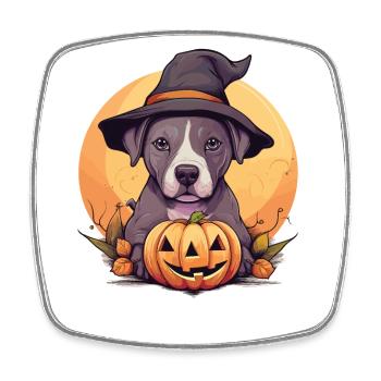 Halloween Witch Hat Pumpkin Dog American Staffie - Magnet carré - blanc - Devant