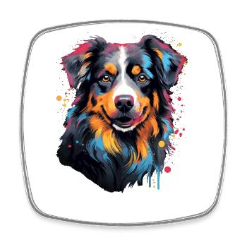 Watercolor Colorful Australian Shepherd - Square fridge magnet - white - Front