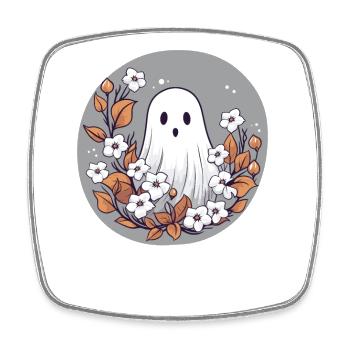 Halloween Groovy Ghost Hippie Fleurs Vintage - Magnet carré - blanc - Devant