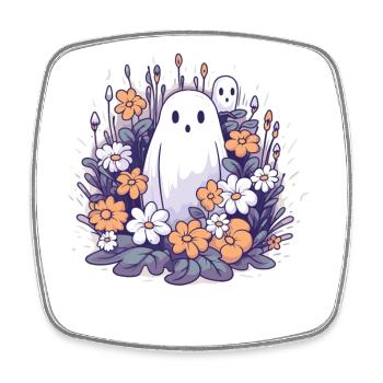 Halloween groovy Mama Geist Hippie Blumen Vintage - Viereckiger Kühlschrankmagnet - Weiß - Vorne