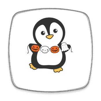 Penguin Happy Halloween Pumpkin Ghost Costume - Square fridge magnet - white - Front