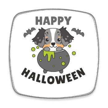Berger australien Chaudron Joyeux Halloween - Magnet carré - blanc - Devant