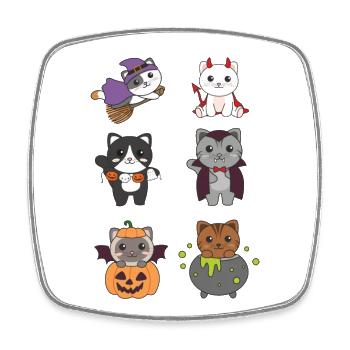 Cat Halloween Devil Pumpkin Vampire Costume - Square fridge magnet - white - Front