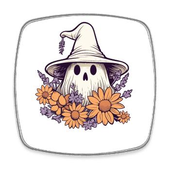 Halloween Groovy Ghost Hippie Fleurs - Magnet carré - blanc - Devant