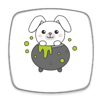 Hase Happy Halloween Hexenkessel Fledermaus - Viereckiger Kühlschrankmagnet - Weiß - Vorne