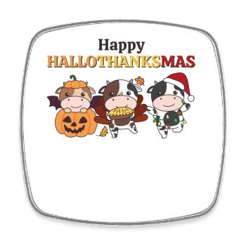 Happy Hallothanksmas Cow Christmas Cows - Square fridge magnet - white - Front