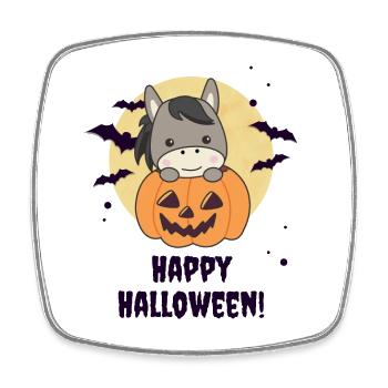 Donkey in Pumpkin Cute Donkey Happy Halloween - Square fridge magnet - white - Front