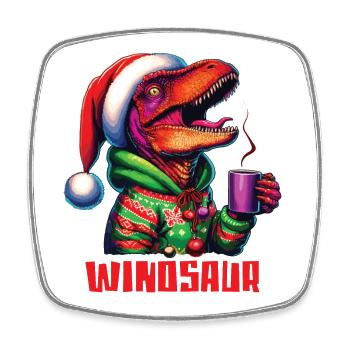 Winosaur Dino Raptor Velociraptor trinkt Glühwein - Viereckiger Kühlschrankmagnet - Weiß - Vorne