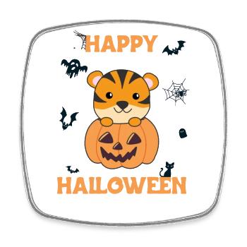 Tiger in Pumpkin Cute Tiger Happy Halloween - Square fridge magnet - white - Front