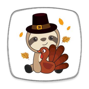 Le jour de Thanksgiving habille la dinde paresseux avec une tarte - Magnet carré - blanc - Devant