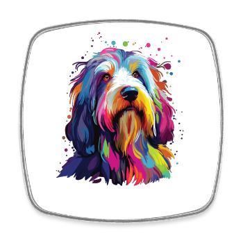Aquarelle coloré Bearded Collie - Magnet carré - blanc - Devant