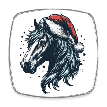 Tête de cheval avec chapeau de père Noël - Magnet carré - blanc - Devant