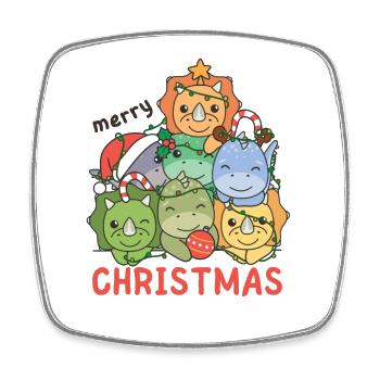 Dinosaur Christmas Tree Merry Christmas - Square fridge magnet - white - Front